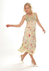 Vintage 1970s Green Silk Floral Lace Slip Dress