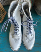 70s Rare White Extra Wide Lace Up KIltie Boots 9F