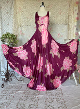 60s One Of A Kind Burgundy Floral Full Swing Maxi Dress