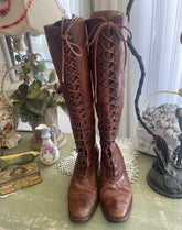 1970s Rare Joan and David Cognac Leather Lace Up Boots