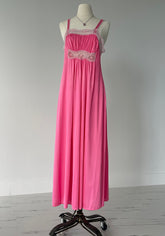 70s Fuchsia Pink Floral Lace Slip Dress
