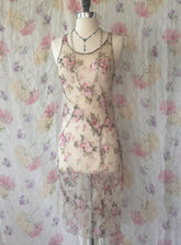 1930s Sheer Rose Floral Silk Chiffon Slip Dress