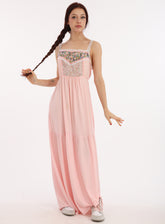 70s Baby Pink Jessica McClintock Style Ditsy Floral Slip Dress