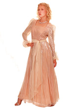 60s Pink Silver Metallic Ruffle Sleeve Goddess Maxi Dress