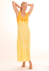 40s Silky Empire Waist Golden Yellow Lace Slip Dress