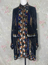 80s Black Silver Gold Sequin Beaded Duster Jacket with Jewels