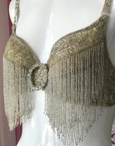 40s Silver Sequin Beaded Showgirl Fringe Costume Bra