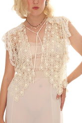40s Ivory Crochet Lace Flutter Sleeve Bed Jacket