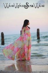 60s Rare Floral Angel Wing Maxi Caftan Dress