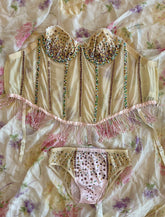 70s Heavily Rhinestoned Fringed Corset Top and Panties