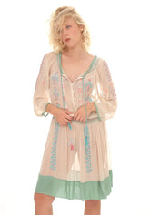 20s Vintage Sheer Embroidered Peasant Dress