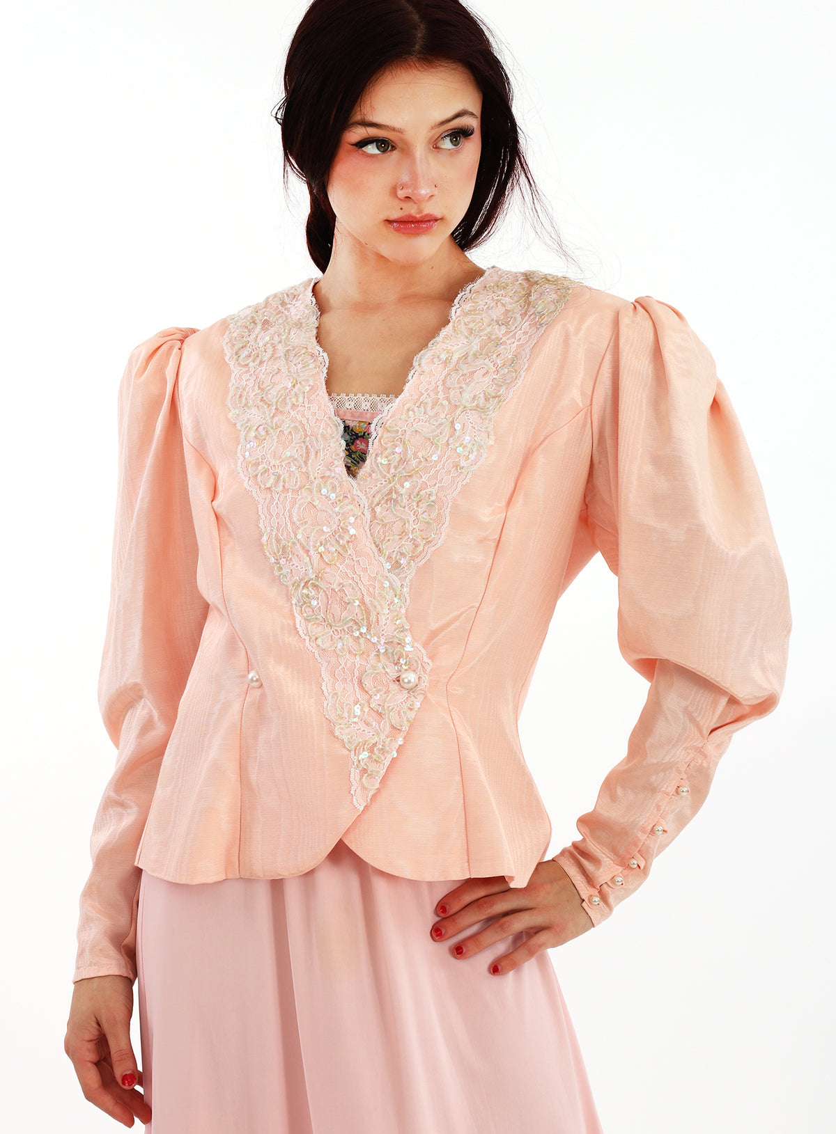 80s Jessica McClintock Sequined Lace Puff Sleeve Jacket