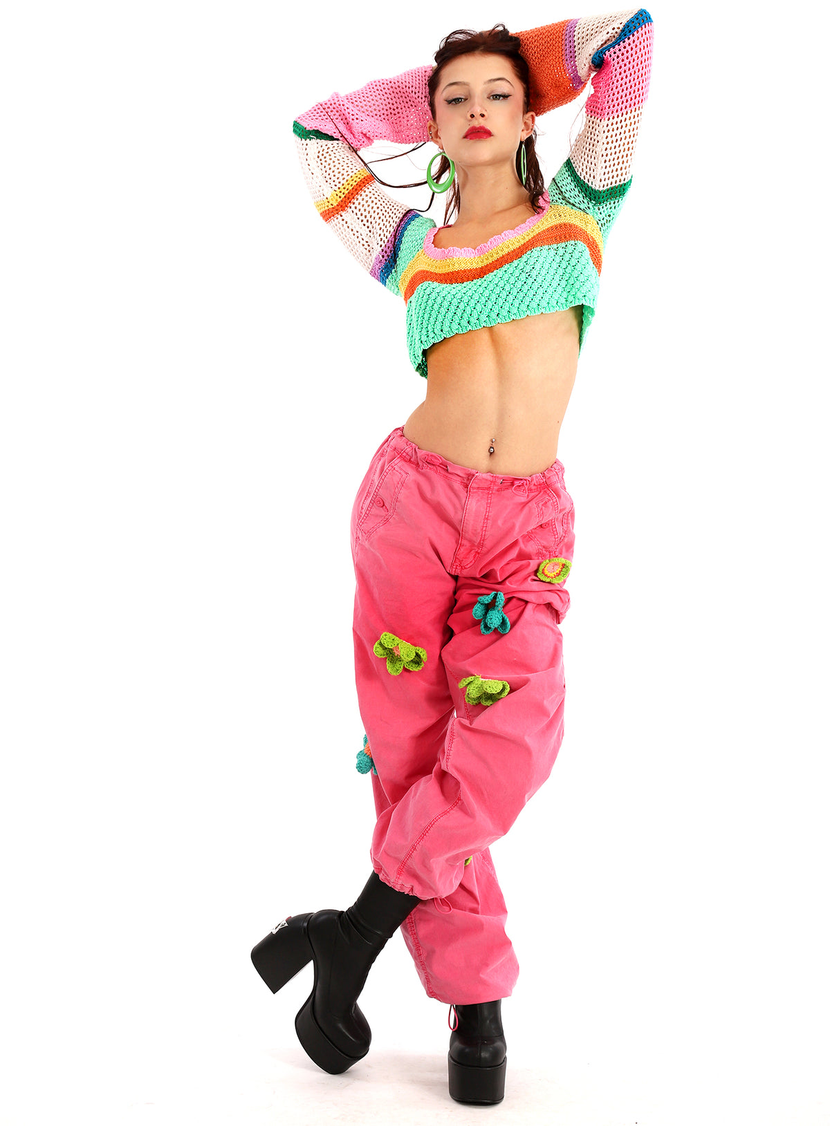 Vintage Floral Crochet Cargo Pants and Top