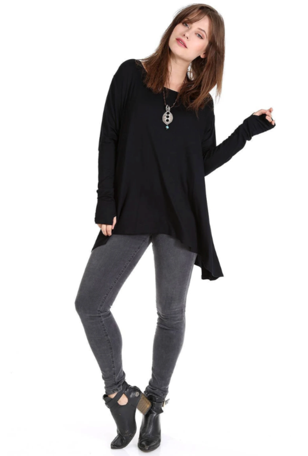 BLACK Frenchie Flare Thumbhole Top