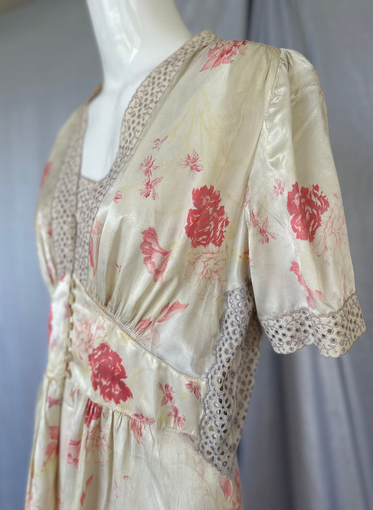 40s Satin And Eyelet Peignoir Duster Robe and Slip Dress