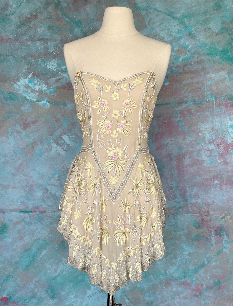 RARE 1980s Eavis and Brown Beaded Asymmetrical Corset Top