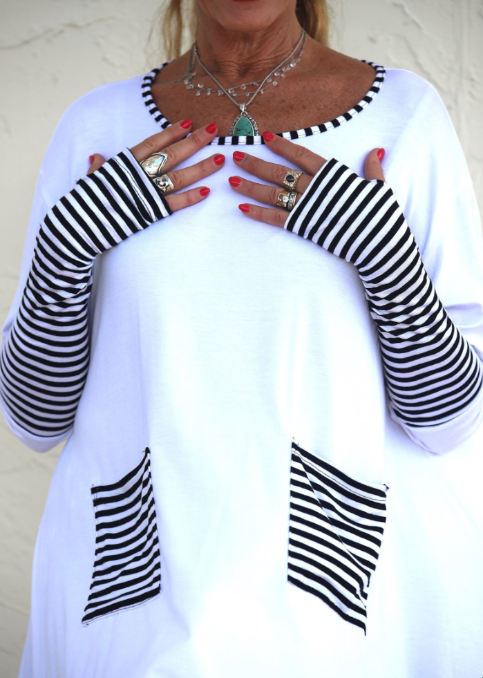 White and Black STRIPIE Top with Thumbholes