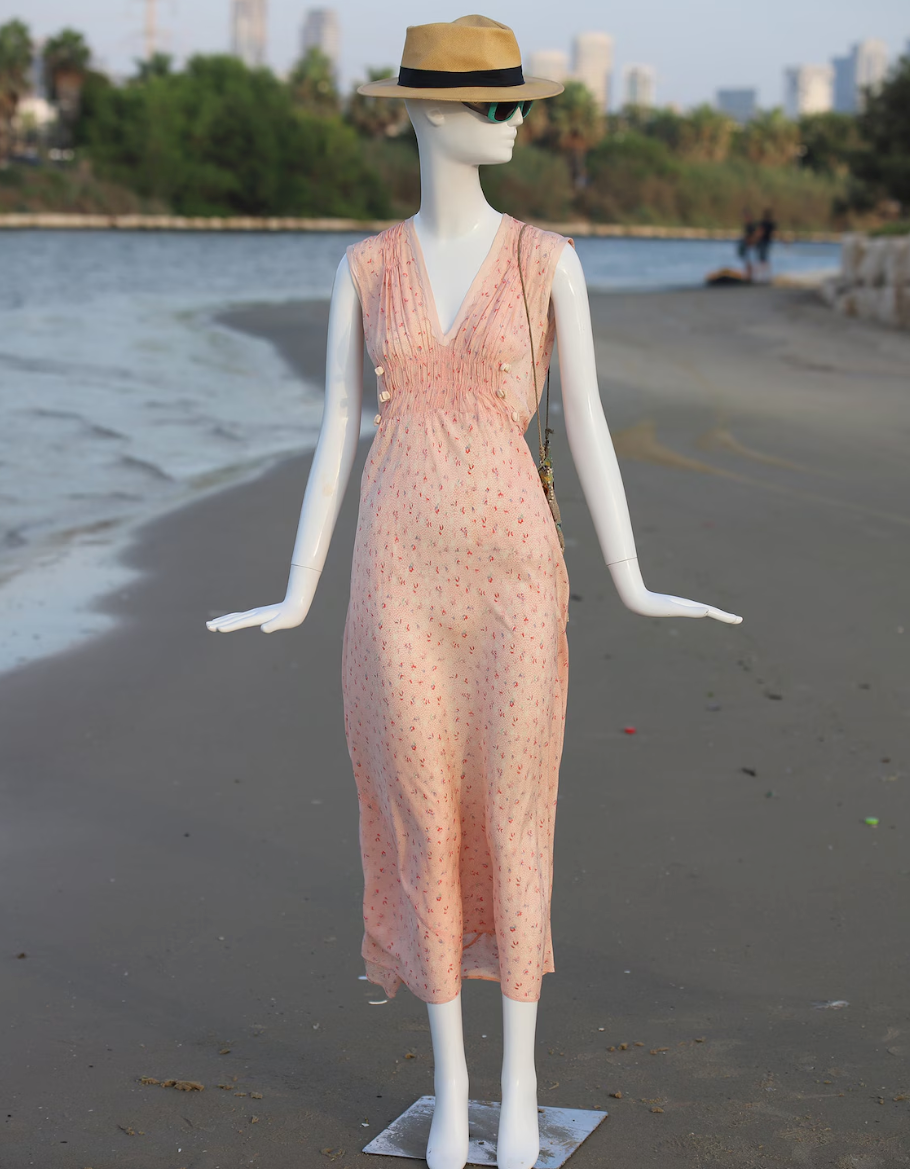 40s Peach Floral Silk Slip Dress