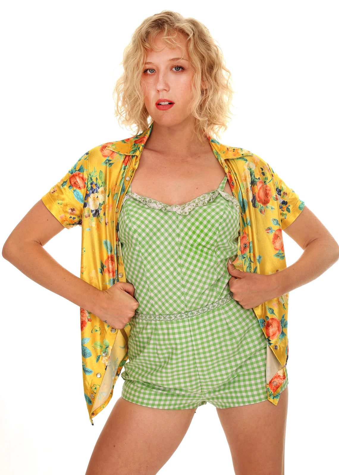 60s Yellow Floral Shimmery Blouse