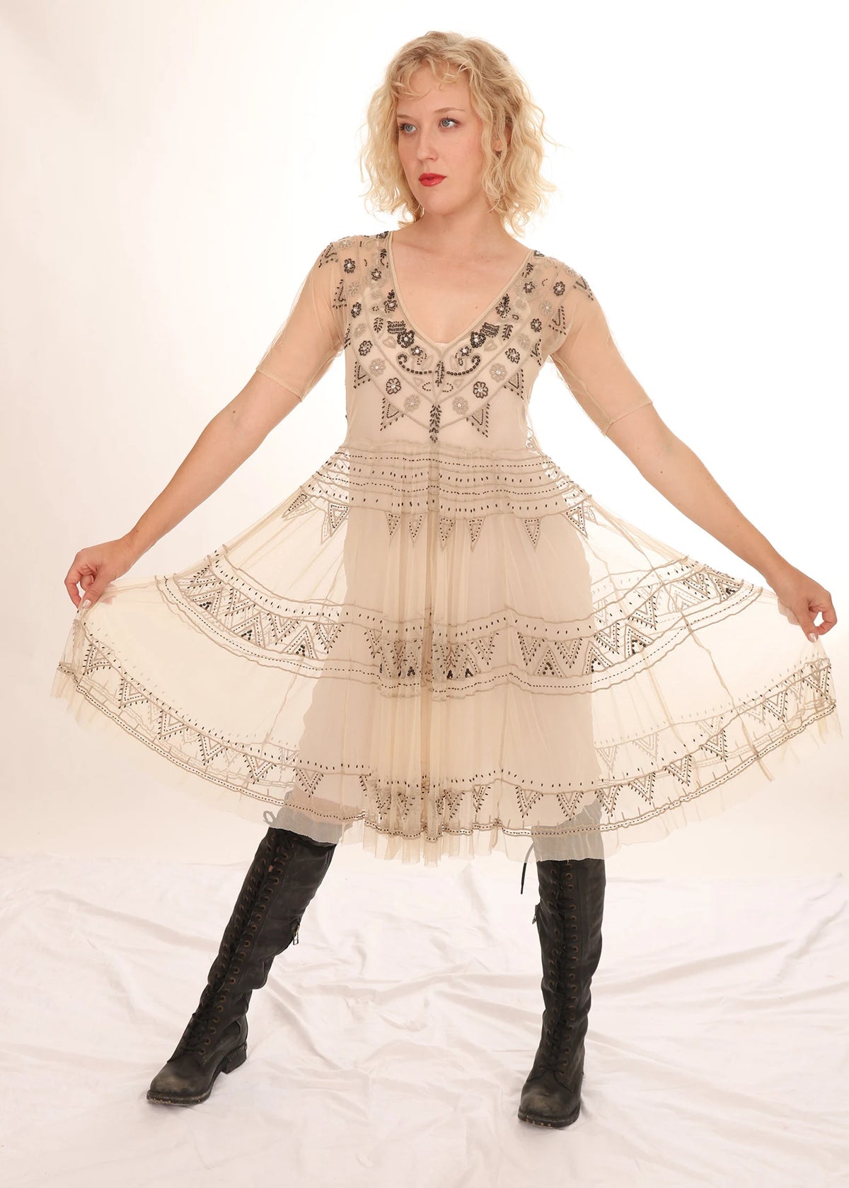 Biya Sheer Beaded Netted Dress