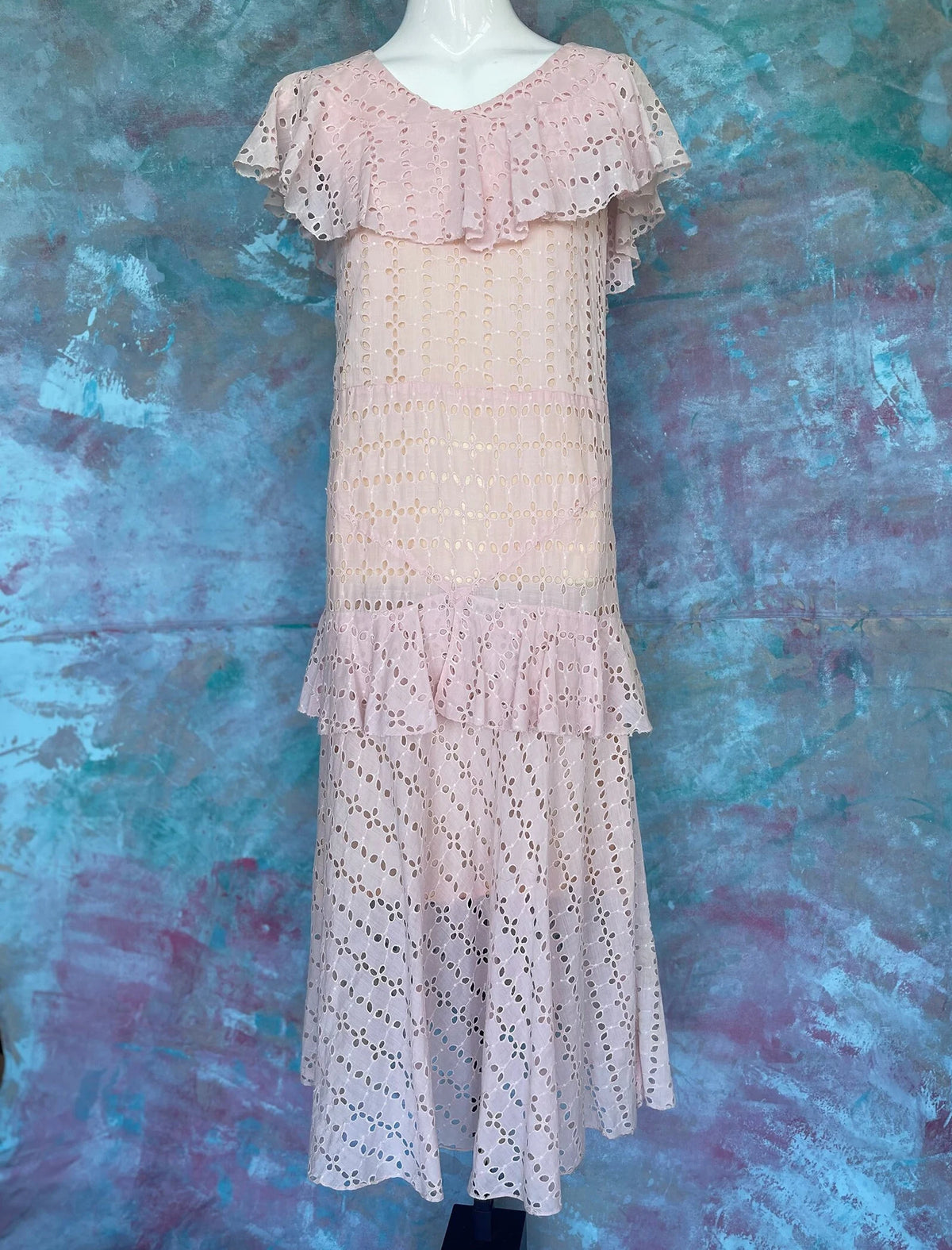 1930s Pink Eyelet Flapper Tea Dress