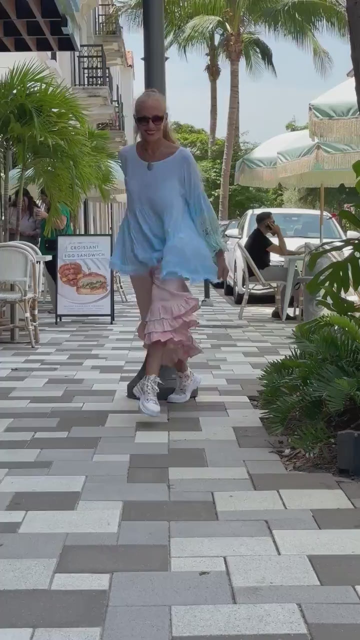 Turquoise Shoshi Poet Sleeve Babydoll Top