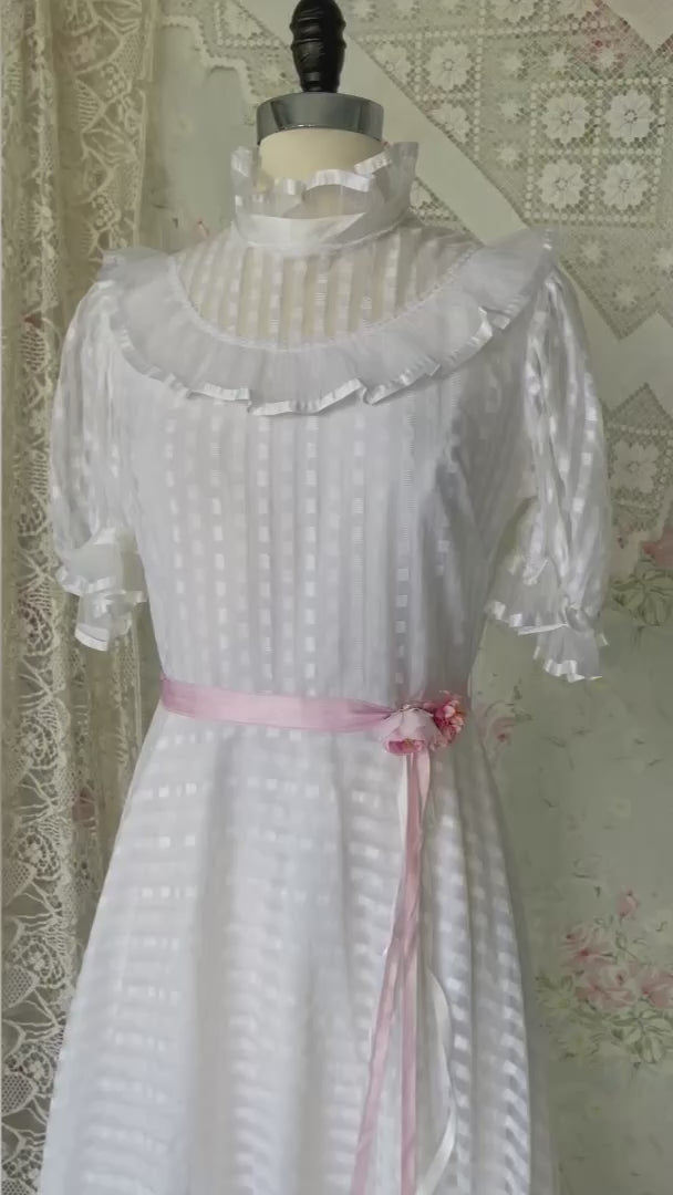 70s Edwardian Style High Neck Ruffle Wedding Dress