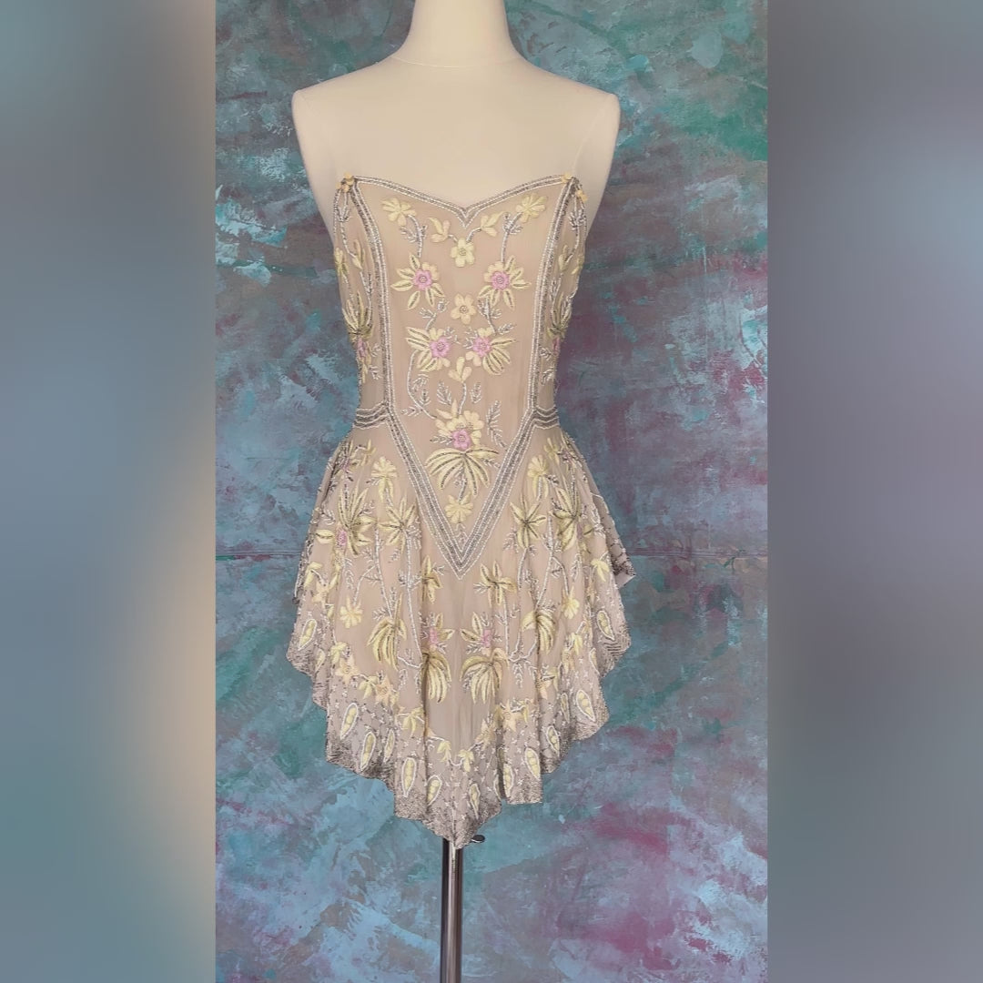 RARE 1980s Eavis and Brown Beaded Asymmetrical Corset Top