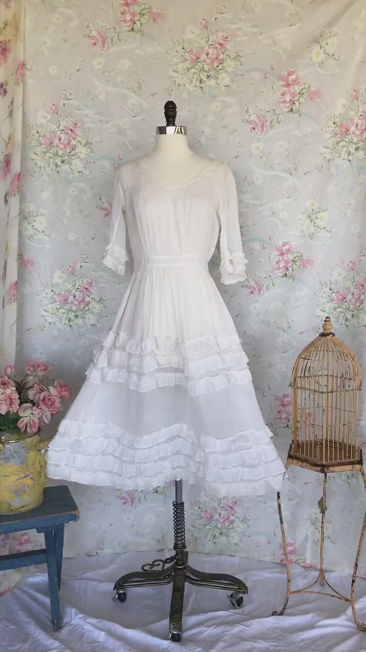 Antique Edwardian White Ruffle Tea Dress