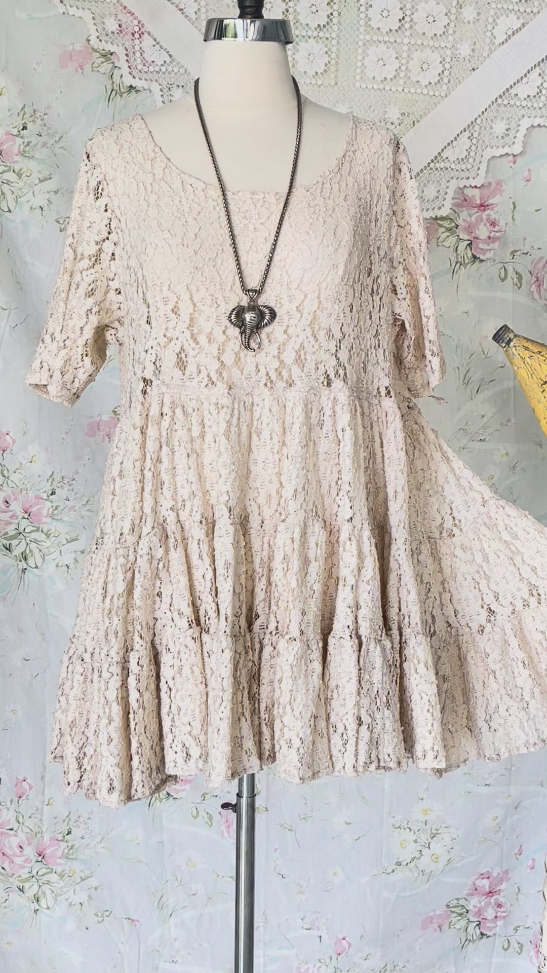 80s Rare Marrika Nakk Lace Ruffle Baby Doll Dress