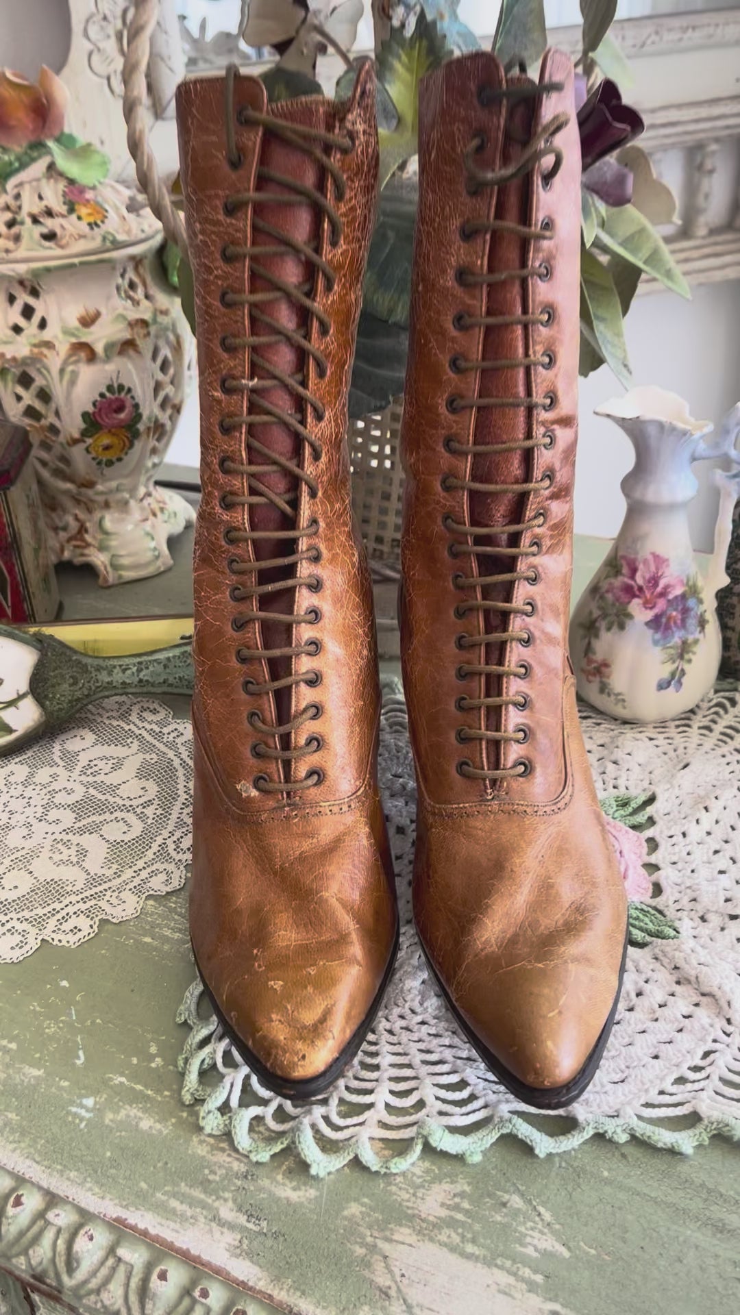 Antique Victorian Late 1800s Lace Up Mid Calf Ankle Boots