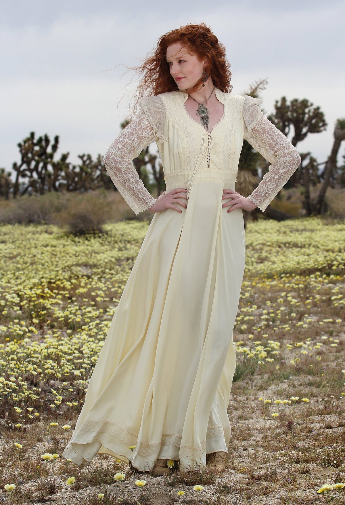 70s Jessica Mclintock Style Lace Corseted Wedding Dress